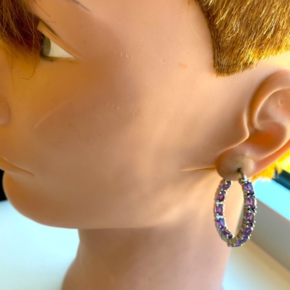 KHR or KRH sterling silver Amethyst inside out hoop earrings India - Picture 3 of 7